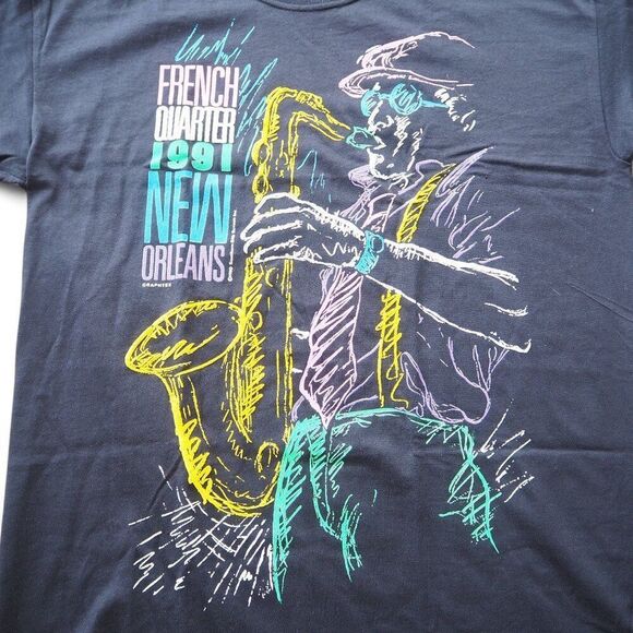Vintage 1991 French Quarter New Orleans Jazz Single Stitch T-Shirt Men's L/XL - Picture 3 of 9